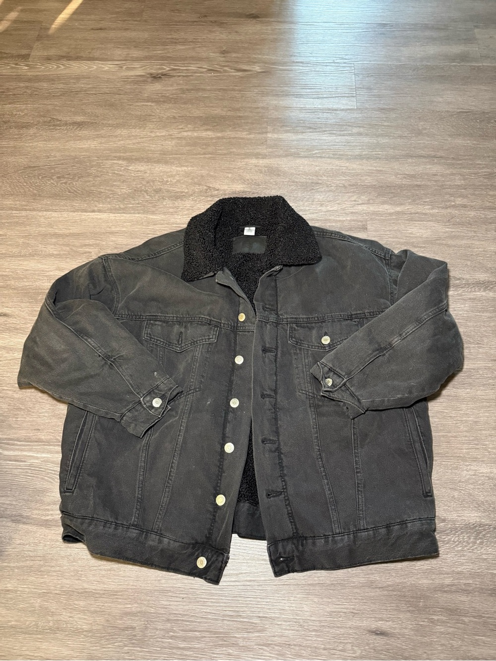 H&M Black Sherpa-Trim Denim Jacket